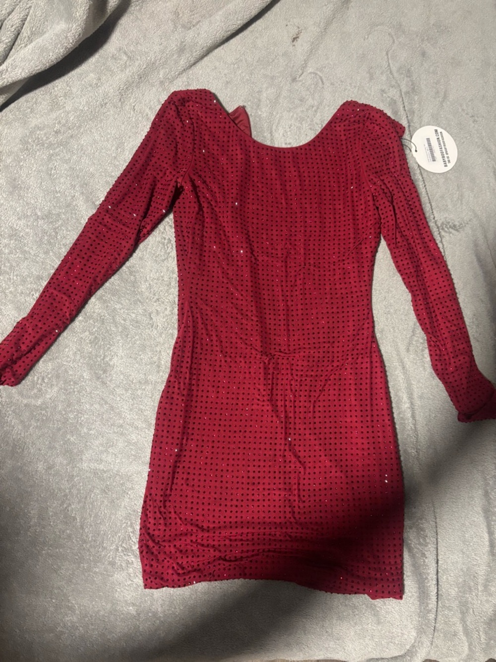 Red Long-Sleeve Sequin Stretch Bodycon Dress